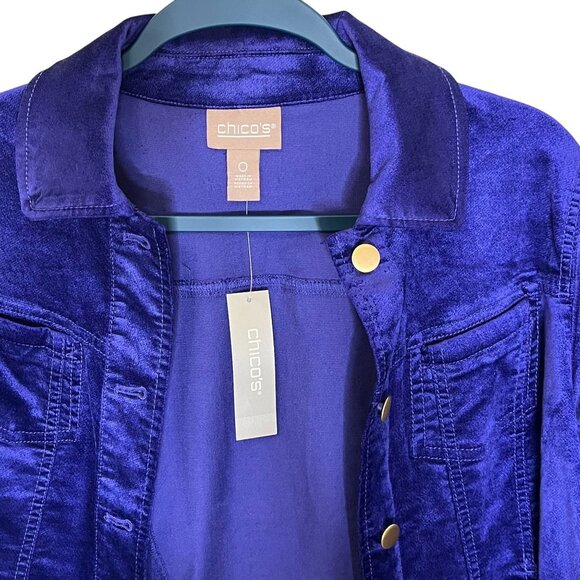 Chico's Sapphire Velveteen Stretch Jacket NWT Size 0 Sapphire Blue - Picture 8 of 12